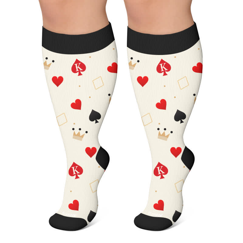 Plus Size Poker Card Christmas Compression Socks - Beige - 4XL - image 6