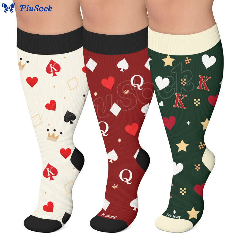 Plus Size Poker Card Christmas Compression Socks - image 0