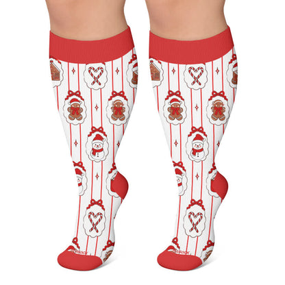 Plus Size Gingerbread Snowman Compression Socks - Red - 4XL - image 5
