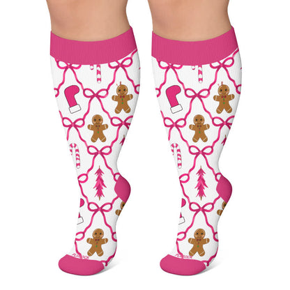 Plus Size Gingerbread Snowman Compression Socks - Rose - 4XL - image 6