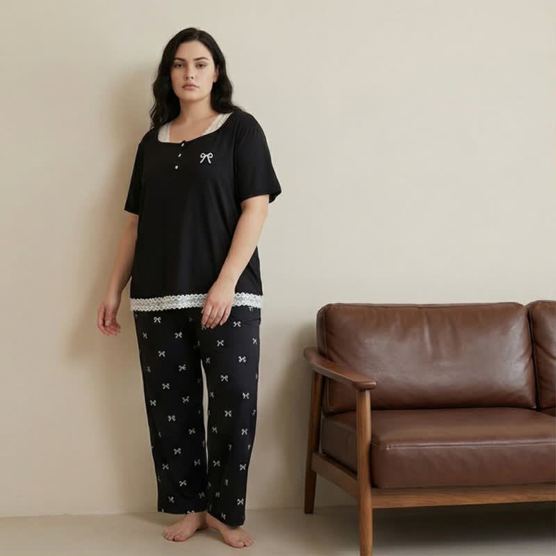 Lace Trim Bow Pajama Set - image 2