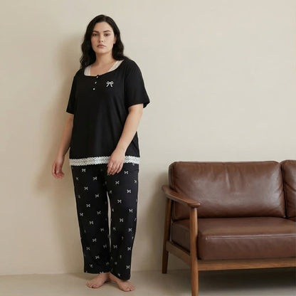 Lace Trim Bow Pajama Set - image 2