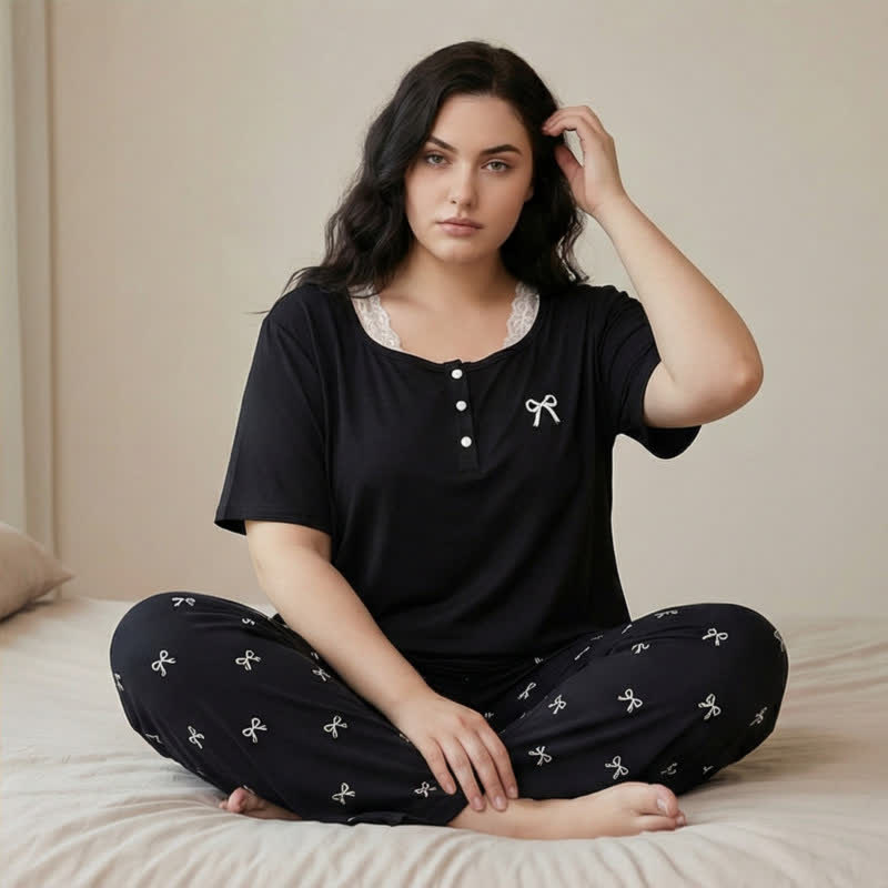 Lace Trim Bow Pajama Set - image 0