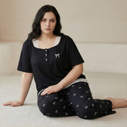 Lace Trim Bow Pajama Set - image 1