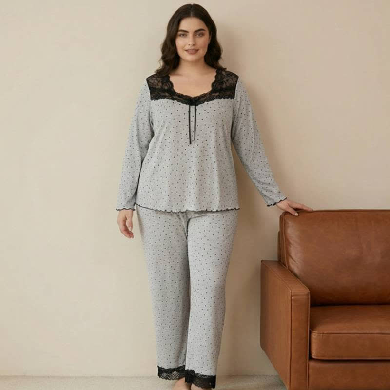 Elegant Floral Print Lace Pajama Set - image 0