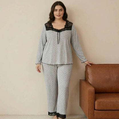 Elegant Floral Print Lace Pajama Set - image 0