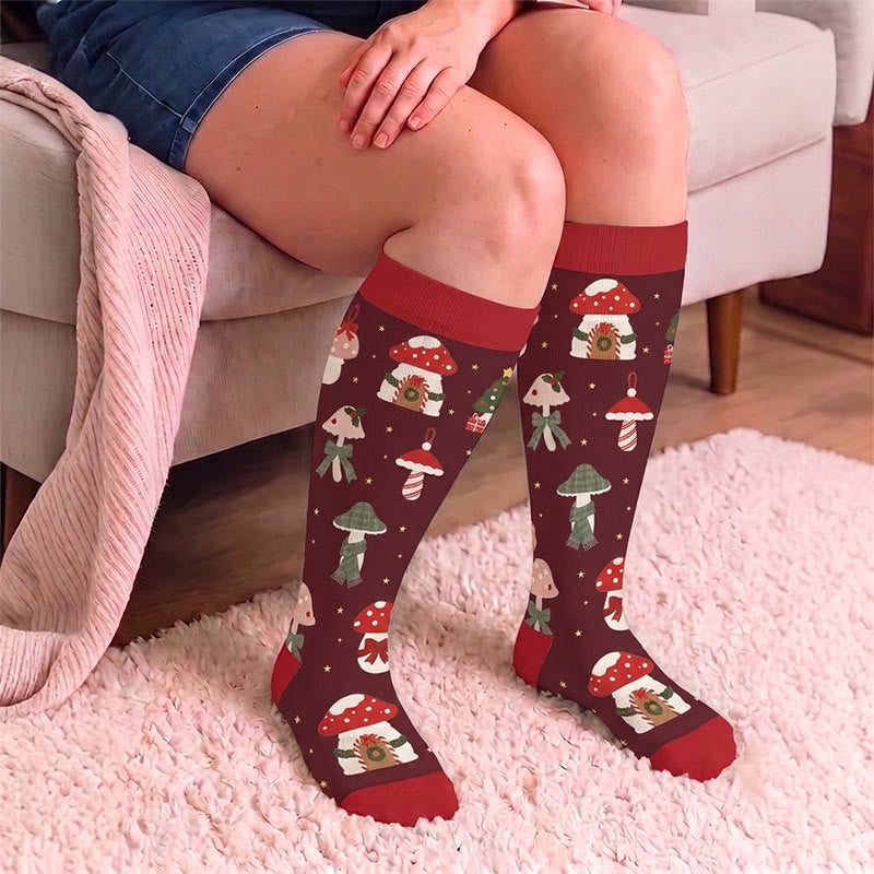 Plus Size Cartoon Garden Mushroom Compression Socks - image 1