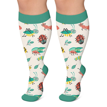 Plus Size Cartoon Garden Mushroom Compression Socks - Beige - 4XL - image 6