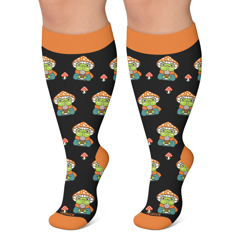 Plus Size Cartoon Garden Mushroom Compression Socks - Black - 4XL - image 5