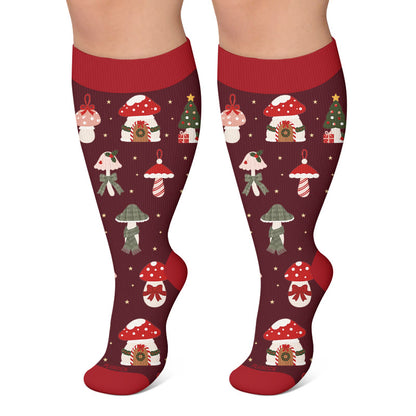 Plus Size Cartoon Garden Mushroom Compression Socks - Red - 4XL - image 4