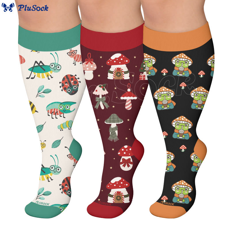 Plus Size Cartoon Garden Mushroom Compression Socks - image 0