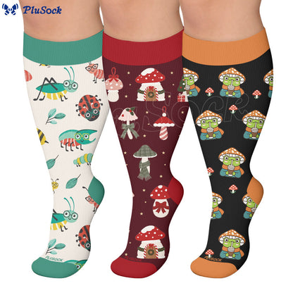 Plus Size Cartoon Garden Mushroom Compression Socks - image 0