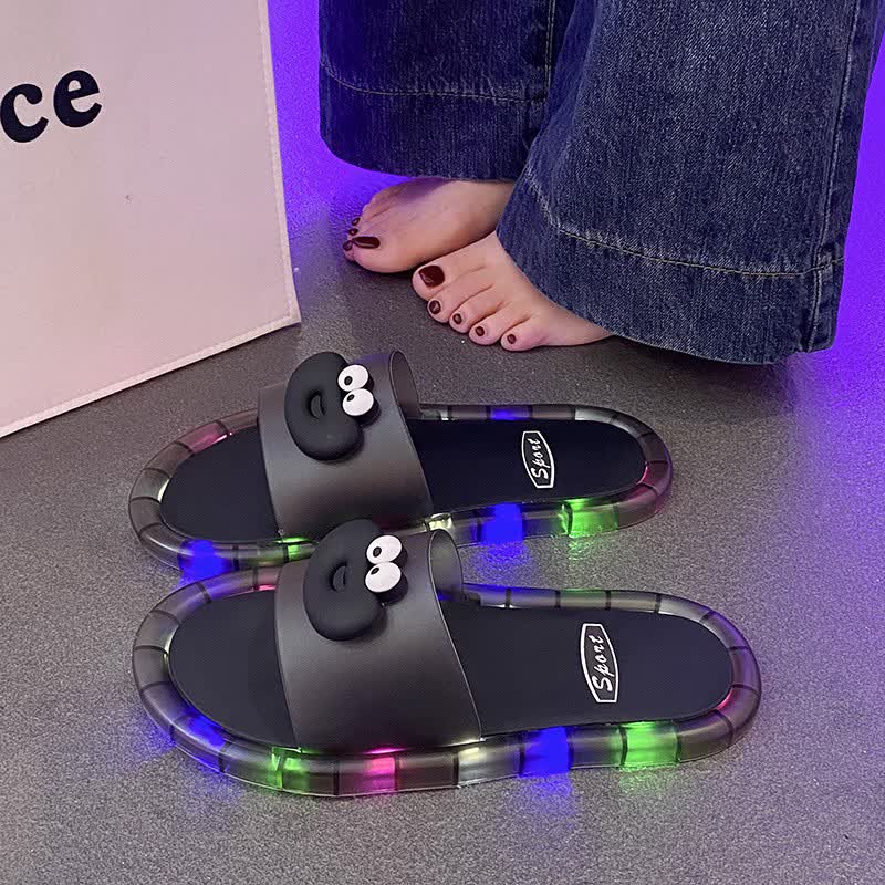 Cartoon Face Light Up Jelly Slides - Black - Kids EU34–35(3–3.5) - image 0