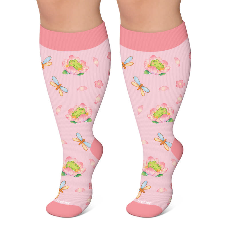 Plus Size Floral Frog Compression Socks - Pink - 4XL - image 6