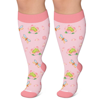 Plus Size Floral Frog Compression Socks - Pink - 4XL - image 6