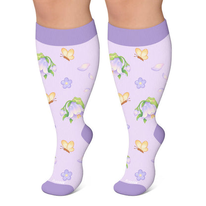 Plus Size Floral Frog Compression Socks - Purple - 4XL - image 4