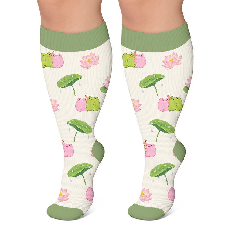 Plus Size Floral Frog Compression Socks - Beige - 4XL - image 5