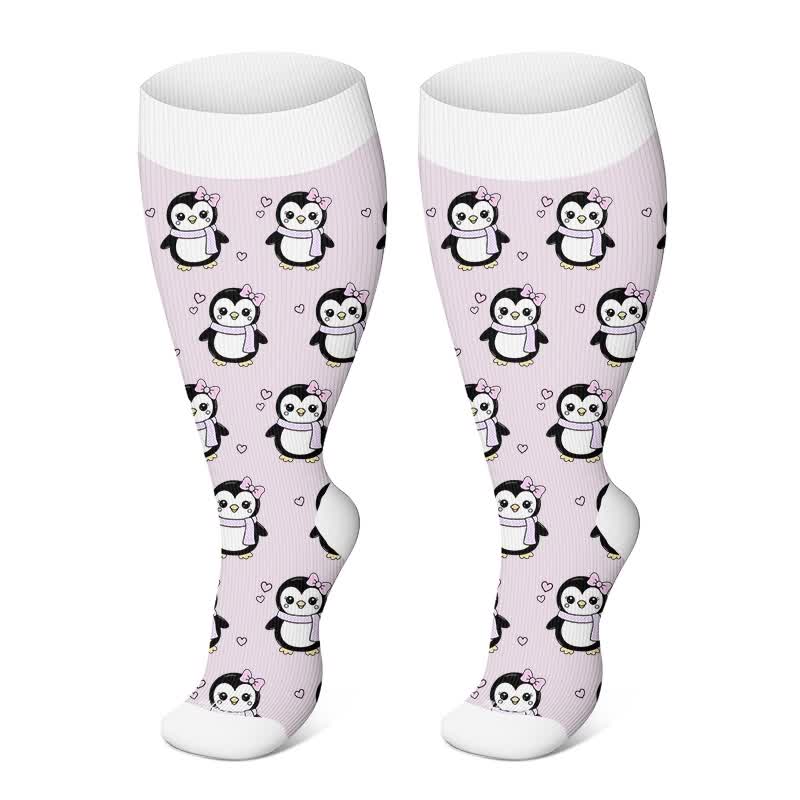 Plus Size Cute Penguin Compression Socks - Light Purple - 4XL - image 5