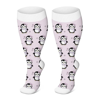 Plus Size Cute Penguin Compression Socks - Light Purple - 4XL - image 5