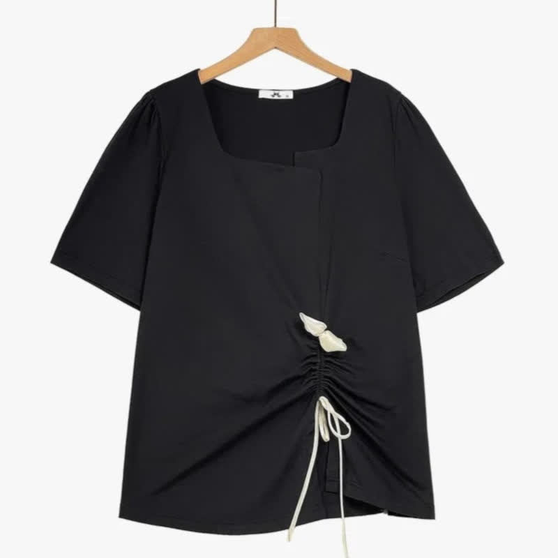 Plus Size Drawstring Top and Flowy Skirt Set - Blouse - 6XL - image 2
