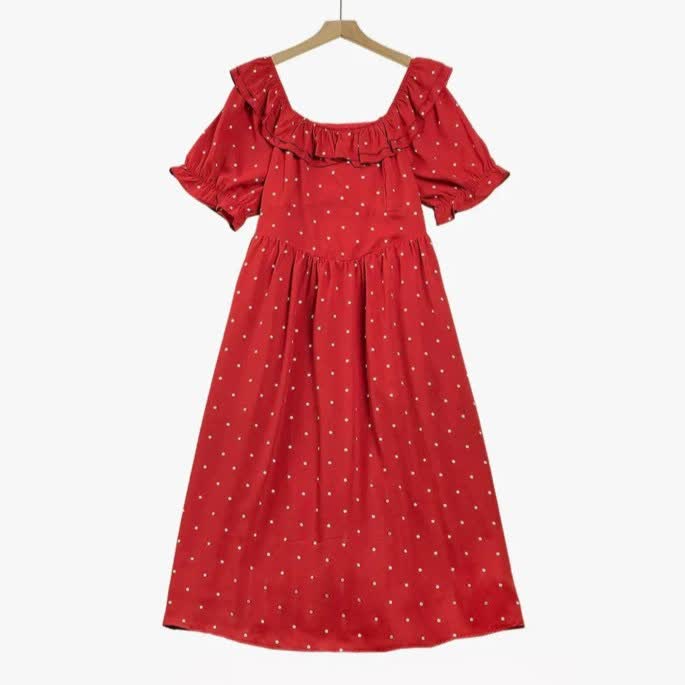 Red Polka Dot Smocked Midi Dress - Red - 6XL - image 0