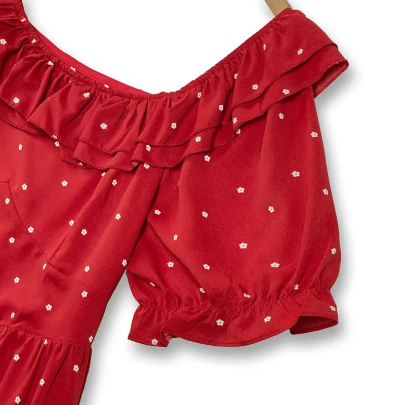Red Polka Dot Smocked Midi Dress - image 2