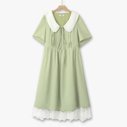 Sweet Peter Pan Collar Midi Dress - Green - 6XL - image 0