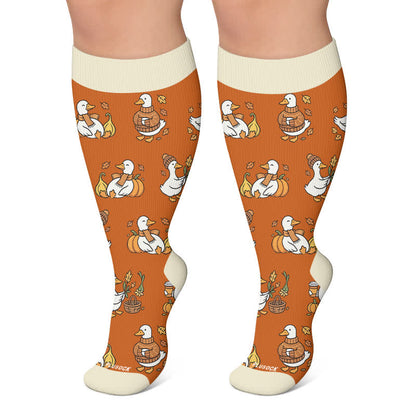 Plus Size Autumn Ducks Compression Socks - Orange - 4XL - image 6
