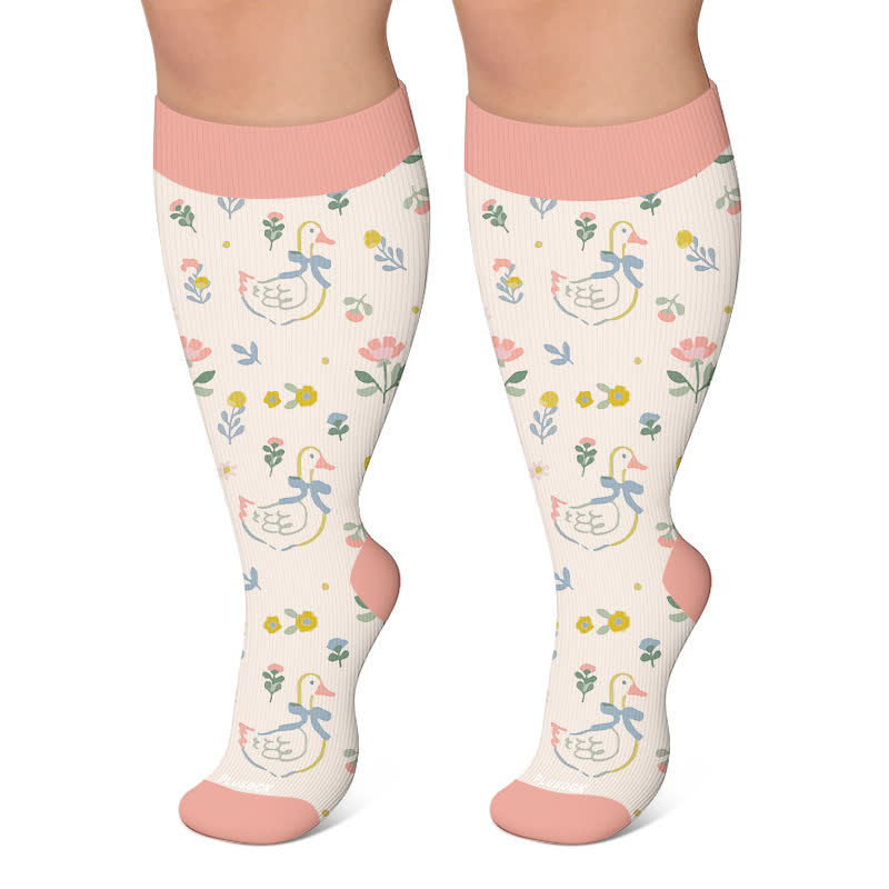 Plus Size Autumn Ducks Compression Socks - Beige - 4XL - image 5