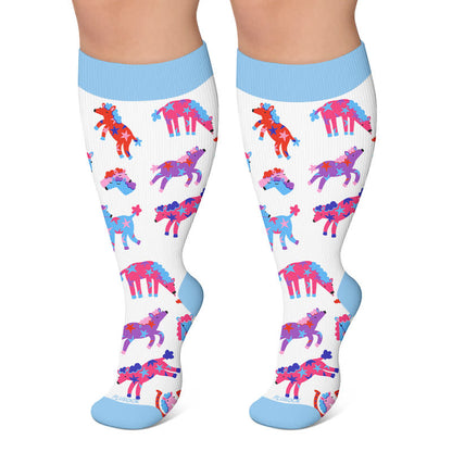Plus Size Nature Animal Print Compression Socks - Blue - 4XL - image 6
