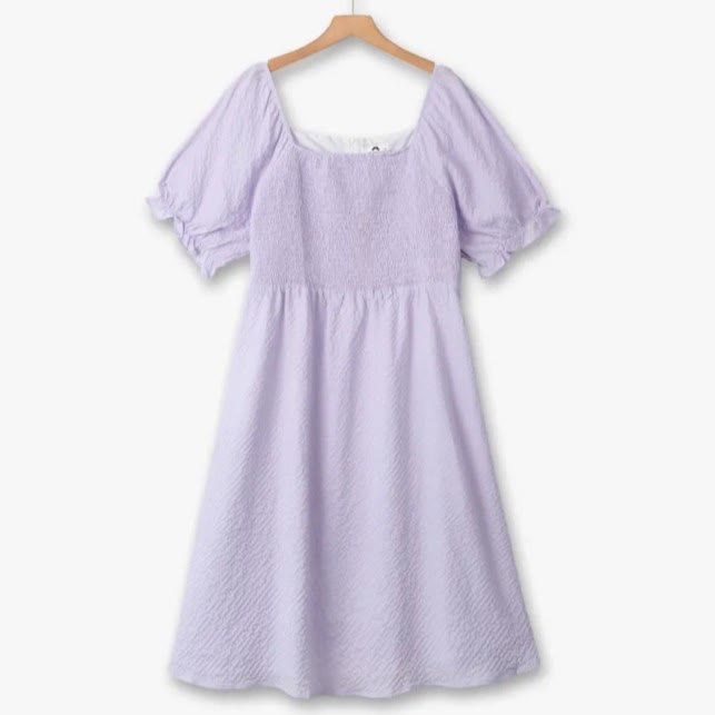 Lilac Textured Puff Sleeve Midi Dress - Purple - 6XL - image 0
