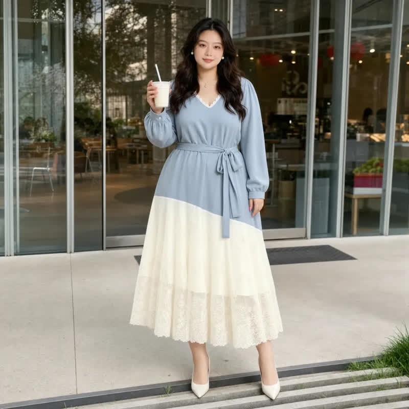 Plus Size Contrast Hem Midi Dress - image 1