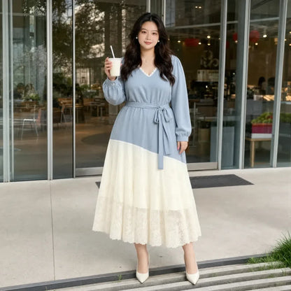 Plus Size Contrast Hem Midi Dress - image 1