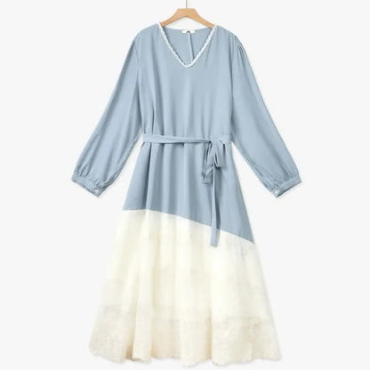 Plus Size Contrast Hem Midi Dress - Light Blue - 6XL - image 0