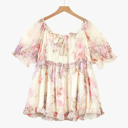 Plus Size Floral Smocked Off Shoulder Blouse - Pink - 6XL - image 0