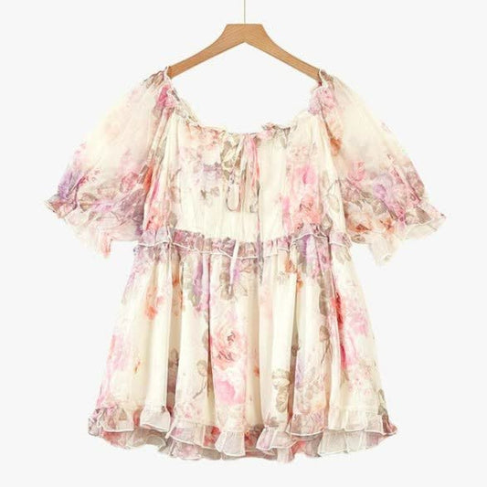 Plus Size Floral Smocked Off Shoulder Blouse - Pink - 6XL - image 0
