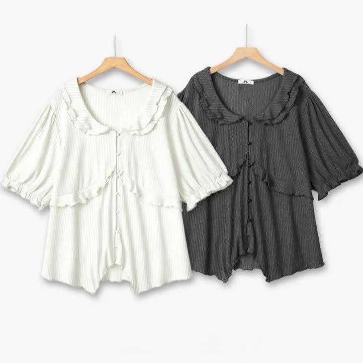 Plus Size Ruffle Collar Textured Blouse - image 0