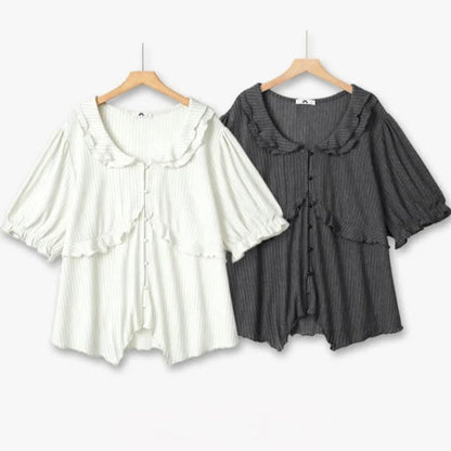 Plus Size Ruffle Collar Textured Blouse - image 0