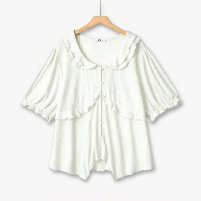 Plus Size Ruffle Collar Textured Blouse - White - 6XL - image 1