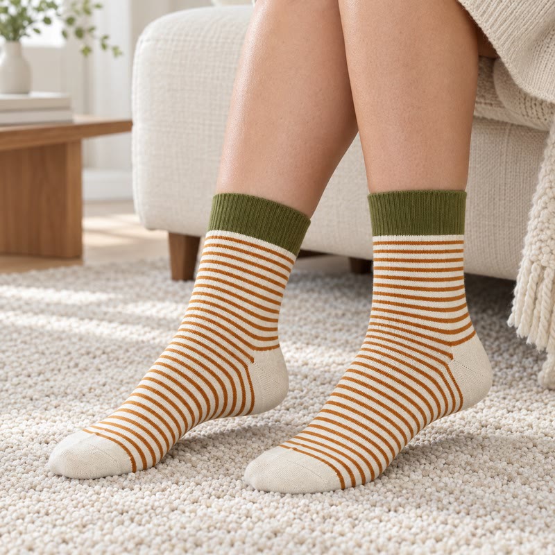 Retro Striped Color Blocking Quarter Socks (4 Pairs) - image 3