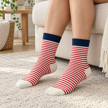 Retro Striped Color Blocking Quarter Socks (4 Pairs) - image 2