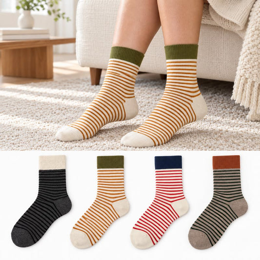 Retro Striped Color Blocking Quarter Socks (4 Pairs) - image 0