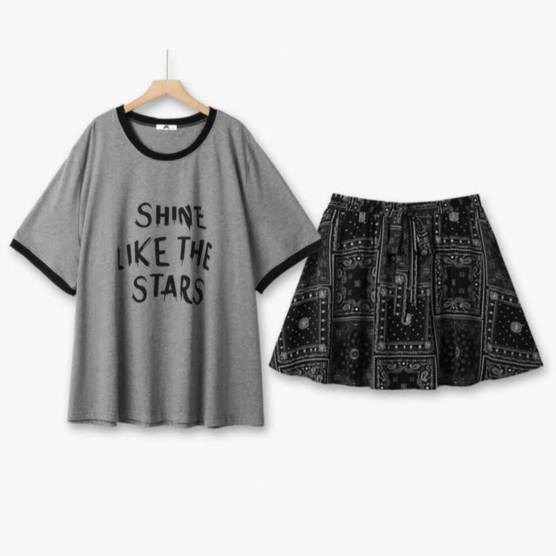 Shine Like the Stars Tee and Printed Skirt Set - 2Pcs Set - 6XL - image 0