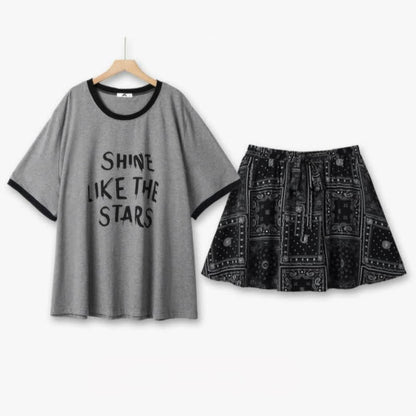 Shine Like the Stars Tee and Printed Skirt Set - 2Pcs Set - 6XL - image 0