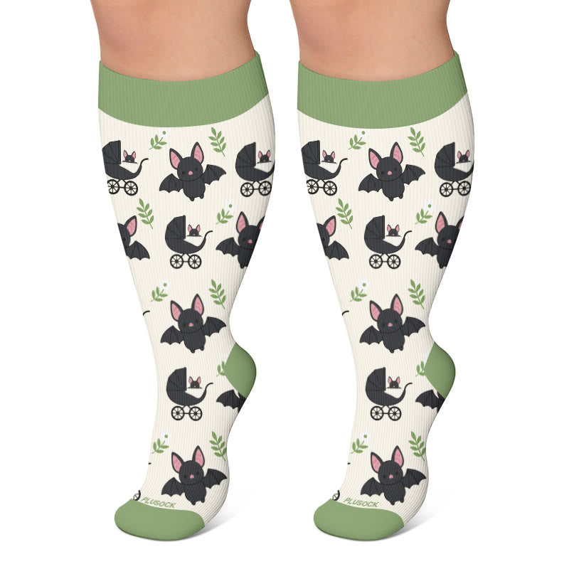 Plus Size Bat Cat Compression Socks - Beige - 4XL - image 4