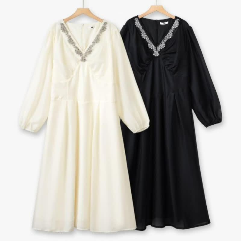 Embroidered V Neck Maxi Dress - image 0