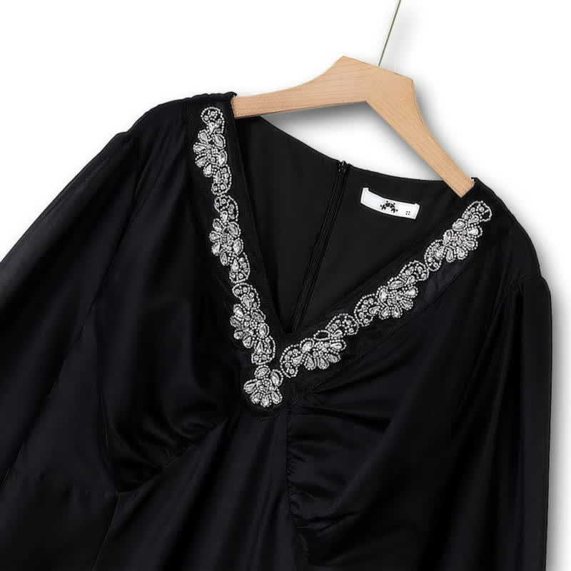 Embroidered V Neck Maxi Dress - image 3