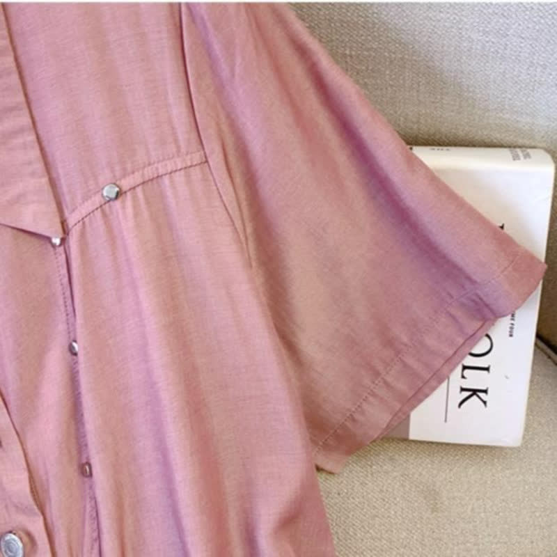 Pink Belted Shirt Midi Dress - image 4