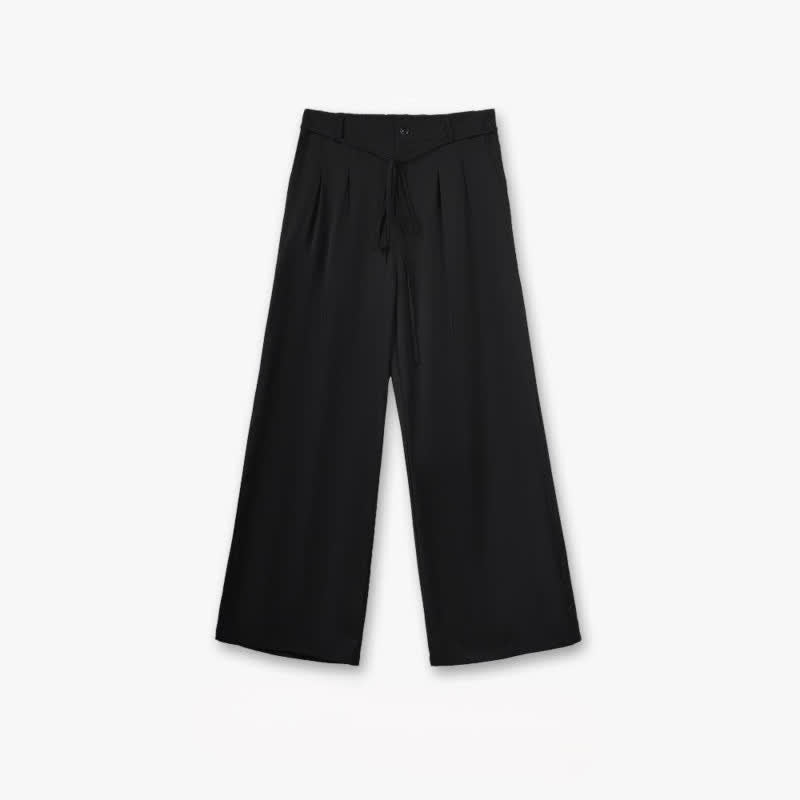 Black Drawstring Wide Leg Pants - Black - 6XL - image 0
