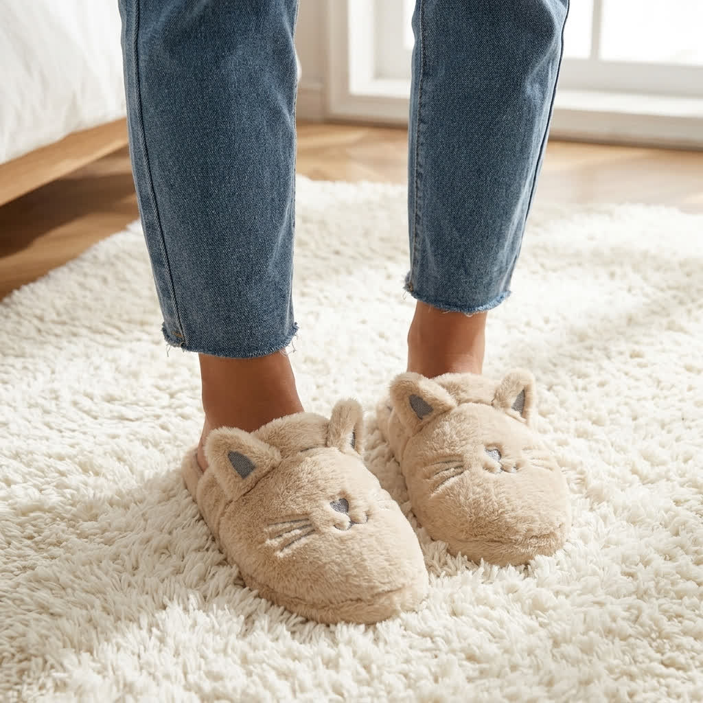 Cozy Cat Plush House Slippers - Khaki - EU44-45(US10-11) - image 11